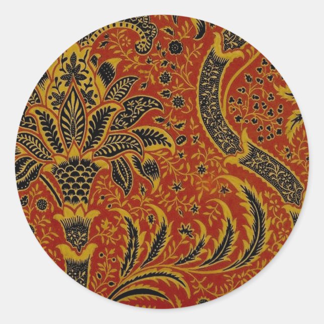 William Morris India Red Floral Vintage Classic Round Sticker (Front)