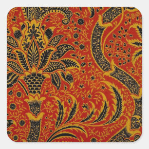William Morris India Red Floral Vintage Classic Square Sticker