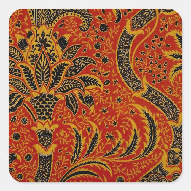 William Morris India Red Floral Vintage Classic Square Sticker (Front)