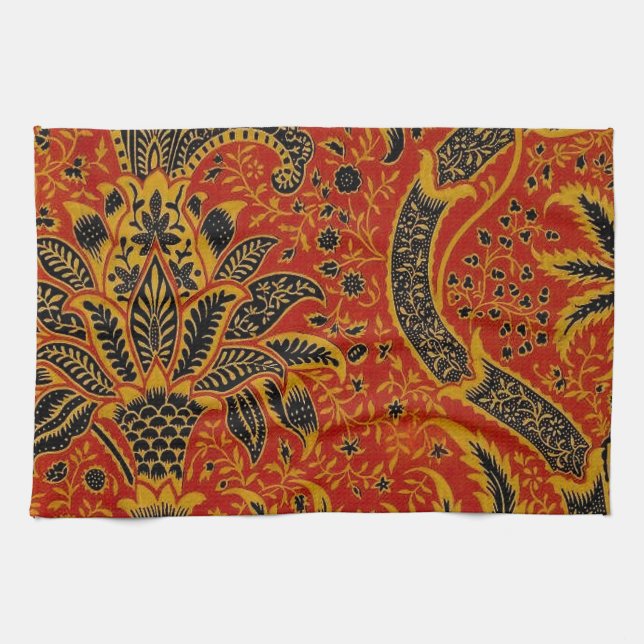 William Morris India Red Floral Vintage Classic Tea Towel (Horizontal)
