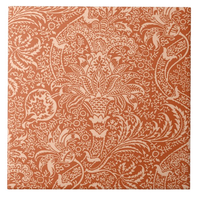 William Morris Indian, Coral Orange and Peach Tile (Front)