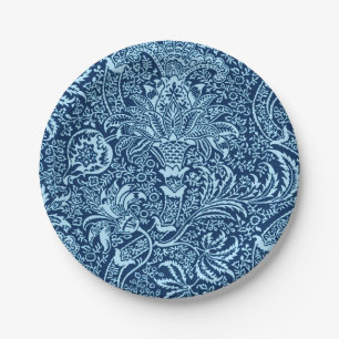 William Morris Indian, Dark Indigo and Sky Blue Paper Plate
