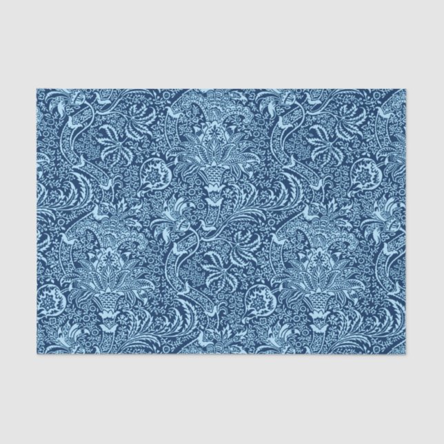 William Morris Indian, Dark Indigo and Sky Blue Tissue Paper (Front)