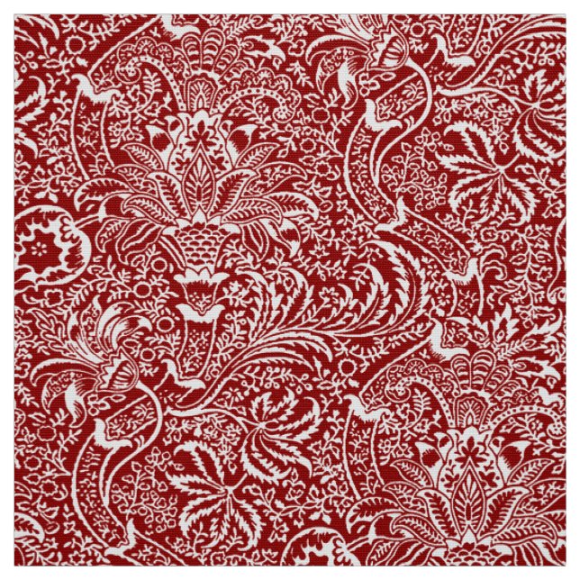 William Morris Indian, Dark Red and White  Fabric (Swatch)