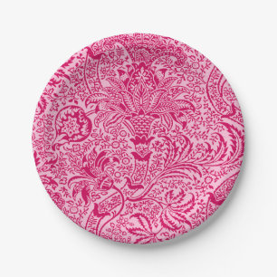 William Morris Indian, Fuchsia and Pastel Pink Paper Plate