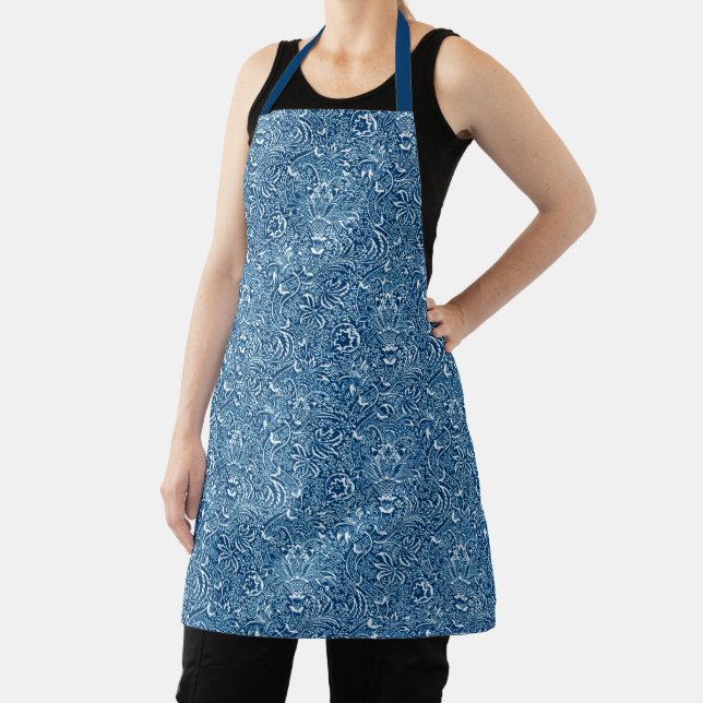 William Morris Indian, Indigo Blue and White  Apron (Insitu)