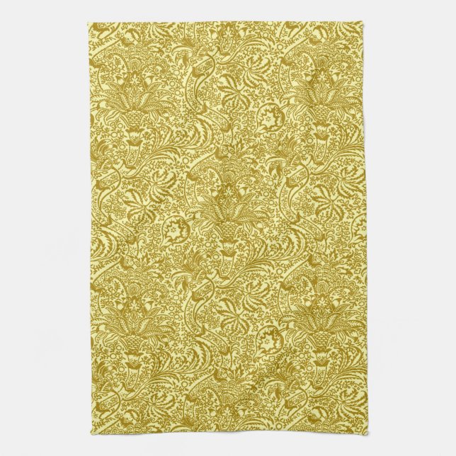 William Morris Indian, Mustard Gold Tea Towel (Vertical)