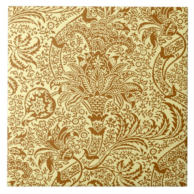 William Morris Indian, Mustard Yellow and Gold Tile (Front)