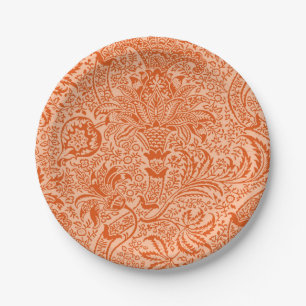 William Morris Indian, Peach and Coral Orange Paper Plate