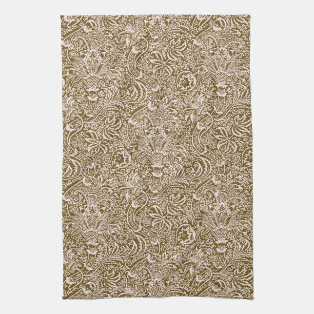 William Morris Indian, Taupe Tan and Beige  Tea Towel (Vertical)