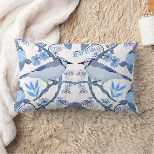 William Morris Inspired Bluejay Botanical Peri Lumbar Cushion