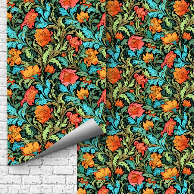 William Morris inspired colourful vibrant flowers Wallpaper (William Morris inspired colorful vibrant flowers Wallpaper)