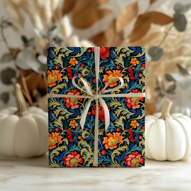 William Morris inspired colourful vibrant flowers Wrapping Paper (William Morris inspired colorful vibrant flowers Wrapping Paper)