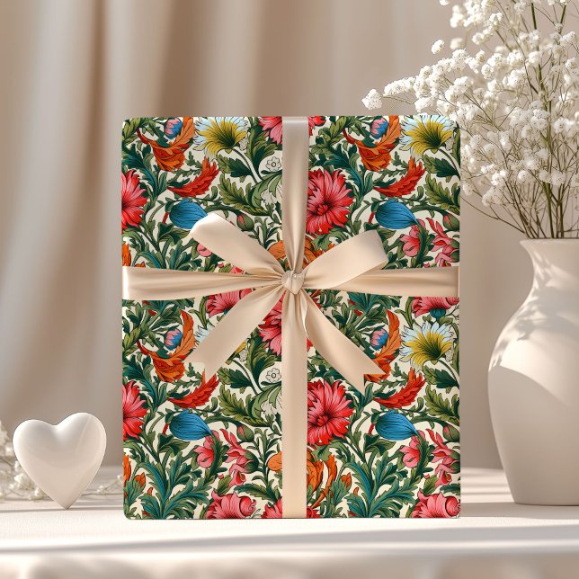 William Morris inspired colourful vibrant flowers Wrapping Paper (William Morris inspired colorful vibrant flowers Wrapping Paper)