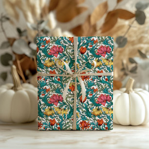 William Morris inspired copper pink yellow floral Wrapping Paper