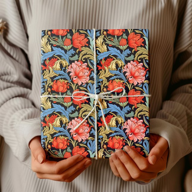 William Morris inspired deep red pastel pink blue Wrapping Paper (William Morris inspired deep red pastel pink blue Wrapping Paper)