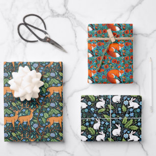 William Morris Inspired Deer,  Fox & Rabbit Wrapping Paper Sheet