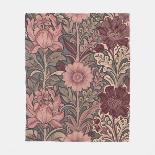 William Morris Inspired Floral Pattern Fleece Blanket