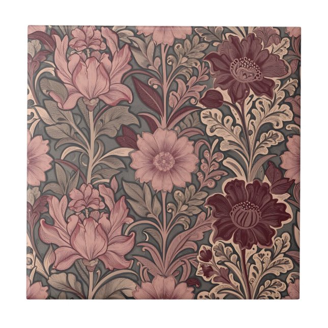 William Morris Inspired Floral Pattern Tile (Front)