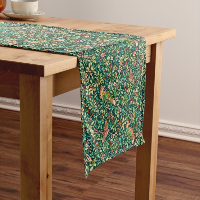 William Morris Inspired Fox and Pheasant Short Table Runner (In Situ)