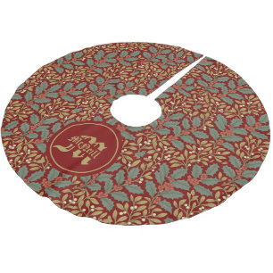 William Morris Inspired Holly & Mistletoe Brushed Polyester Tree Skirt