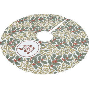 William Morris Inspired Holly & Mistletoe Brushed Polyester Tree Skirt