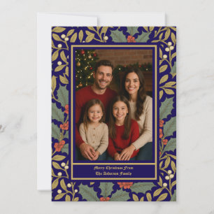William Morris Inspired Holly & Mistletoe Photo Holiday Card