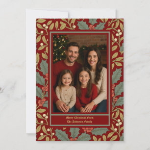William Morris Inspired Holly & Mistletoe Photo Holiday Card