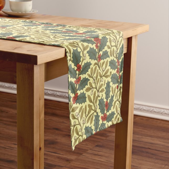 William Morris Inspired Holly & Mistletoe Short Table Runner (In Situ)