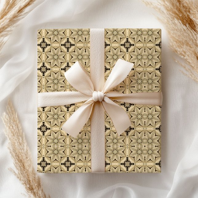 William Morris inspired neutral ivory black shapes Wrapping Paper (William Morris inspired neutral ivory black shapes Wrapping Paper)