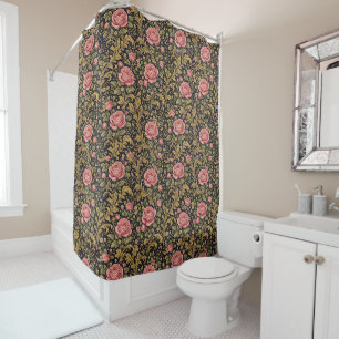 William Morris Inspired Pattern Pink Rose Shower Curtain