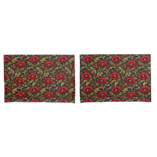 William Morris Inspired Pattern Red Poppy Pillowcase