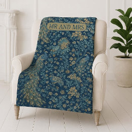 William Morris Inspired Peacock Couple Mr and Mrs  Fleece Blanket