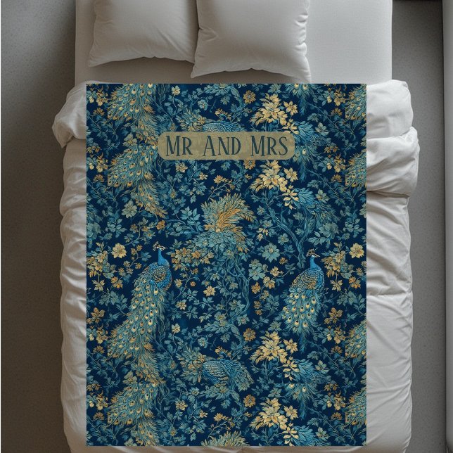 William Morris Inspired Peacock Couple Mr and Mrs  Fleece Blanket (William Morris Inspired Peacock Couple Mr and Mrs Fleece Blanket)