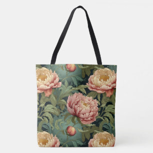 William Morris-Inspired Peony Floral Patterned Tote Bag