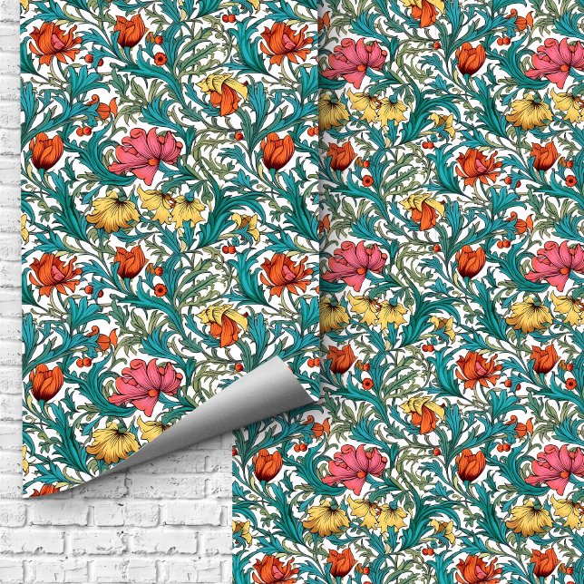 William Morris inspired pink blue yellow flowers Wallpaper (William Morris inspired pink blue yellow flowers Wallpaper)