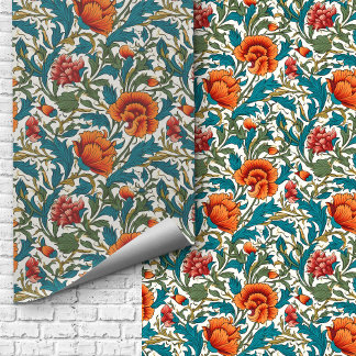 William Morris inspired terracotta pastel blue Wallpaper