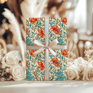 William Morris inspired terracotta pastel blue Wrapping Paper