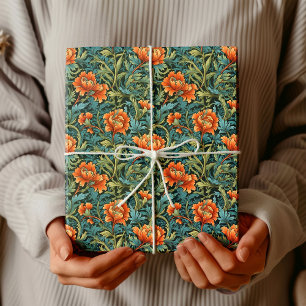 William Morris inspired terracotta pastel green Wrapping Paper