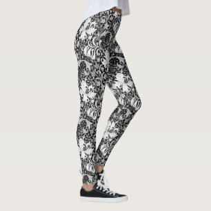 William Morris Iris and Lily, Black and White Leggings