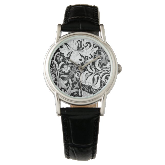 William Morris Iris and Lily, Black and White Watch (Front)