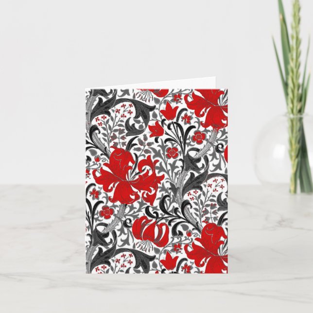 William Morris Iris and Lily, Black, White and Red Card (Front)