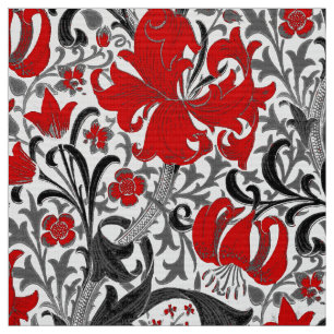 William Morris Iris and Lily, Black, White and Red Fabric