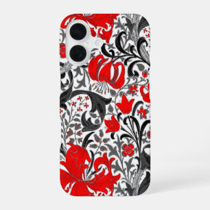 William Morris Iris and Lily, Black, White and Red iPhone 16 Case