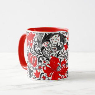 William Morris Iris and Lily, Black, White and Red Mug