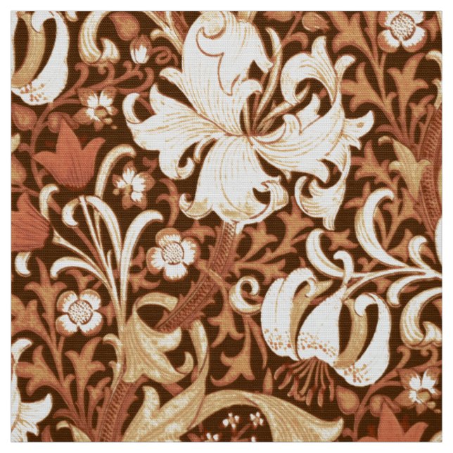William Morris Iris and Lily, Brown and Tan Fabric (Swatch)
