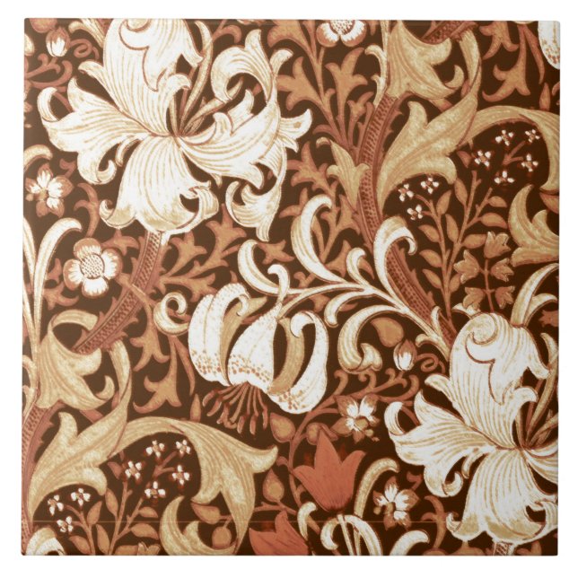 William Morris Iris and Lily, Brown and Tan Tile (Front)