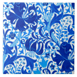 William Morris Iris and Lily, Cobalt Blue Tile