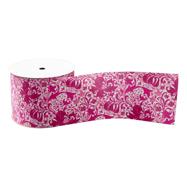 William Morris Iris and Lily, Fuchsia Pink Grosgrain Ribbon (Spool)