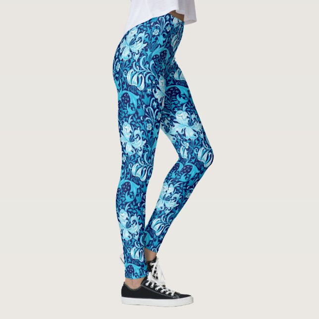 William Morris Iris and Lily, Indigo Blue Leggings (Right)